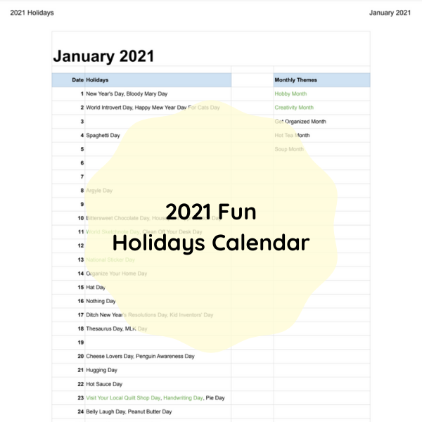 2021 Fun Holidays Calendar