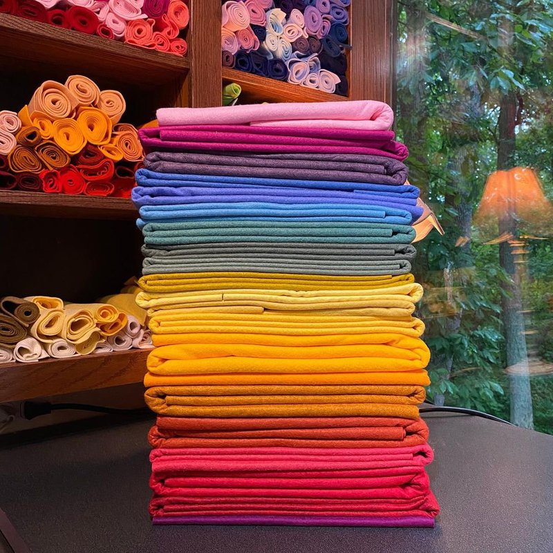 Stack of felt and fabric in a shop