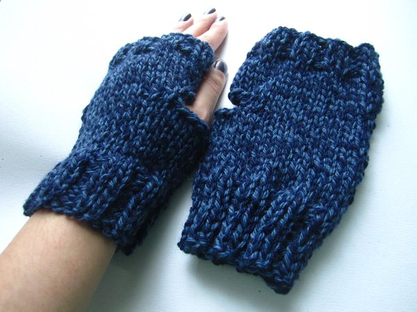 Knit marbled blue cuffed wristwarmers