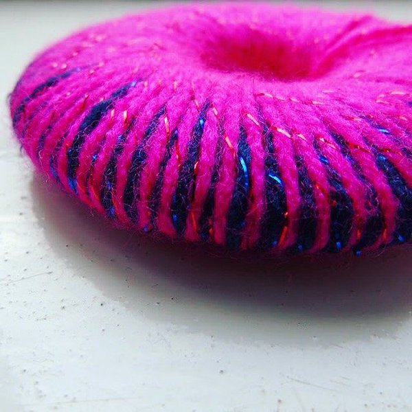 Pom pom ornament in pink and blue