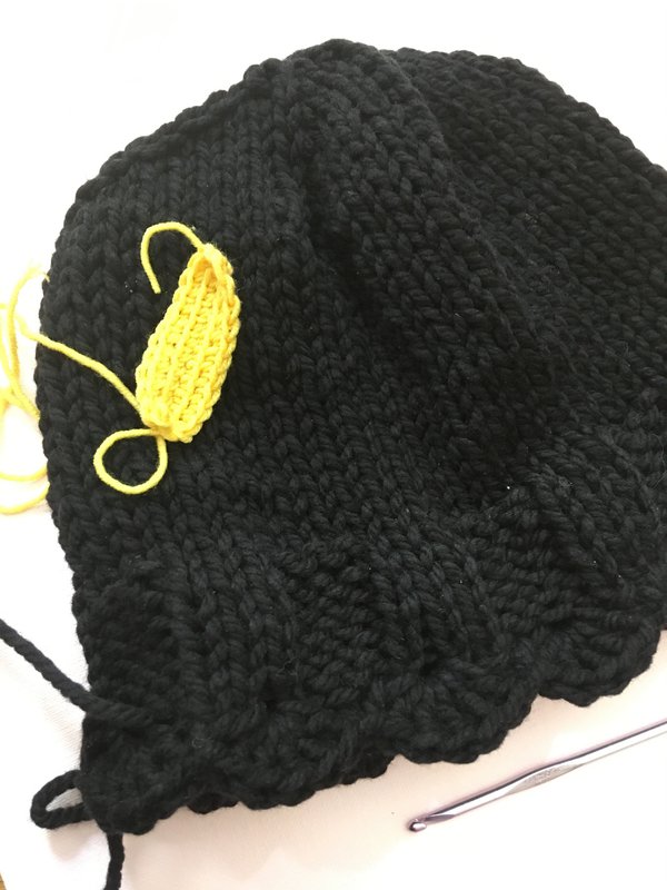 Tina Belcher knit hat in progress