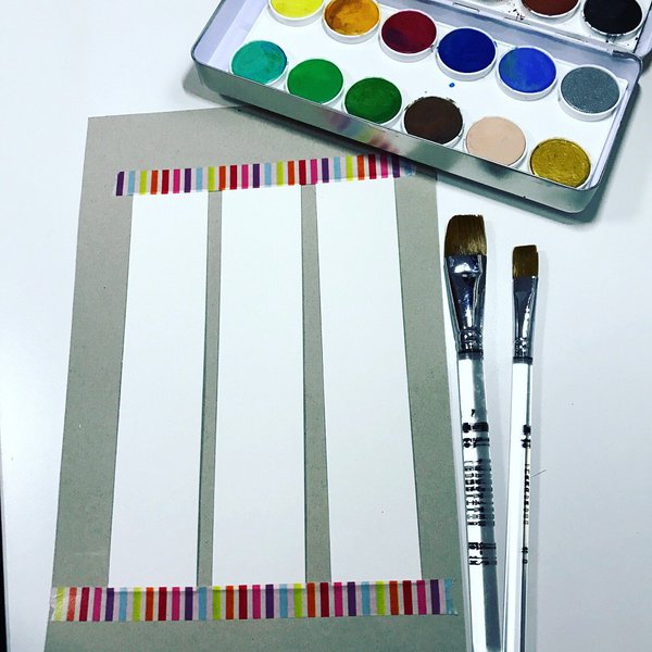 Blank watercolor bookmarks and paint palette and brushes